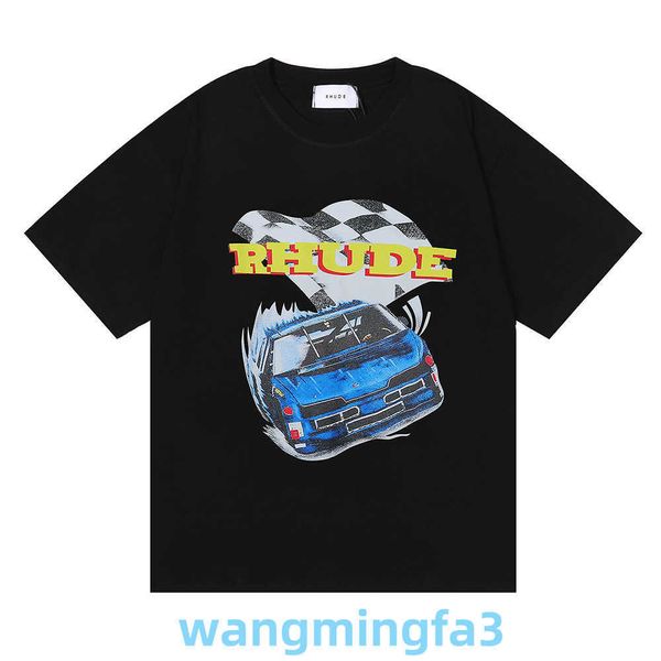 2024 Novo Modelo Camisetas Masculinas Designer de Moda Americana Marca Rhude Racing F1 Impresso Manga Comemorativa de Algodão para Casais Masculinos e Femininos Tamanho Grande Camiseta Curta