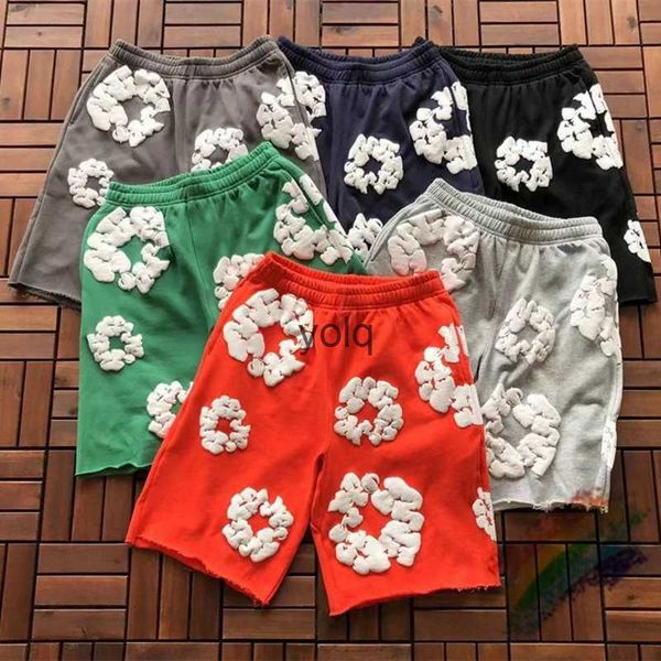 Мужские шорты 2024ss Джинсовые шорты The Cotton Wreath Shorts Мужчины Женщины Пенопластовый капок Джинсовые шорты с принтом Tears Длинная этикетка на шнурке Breechesyolq