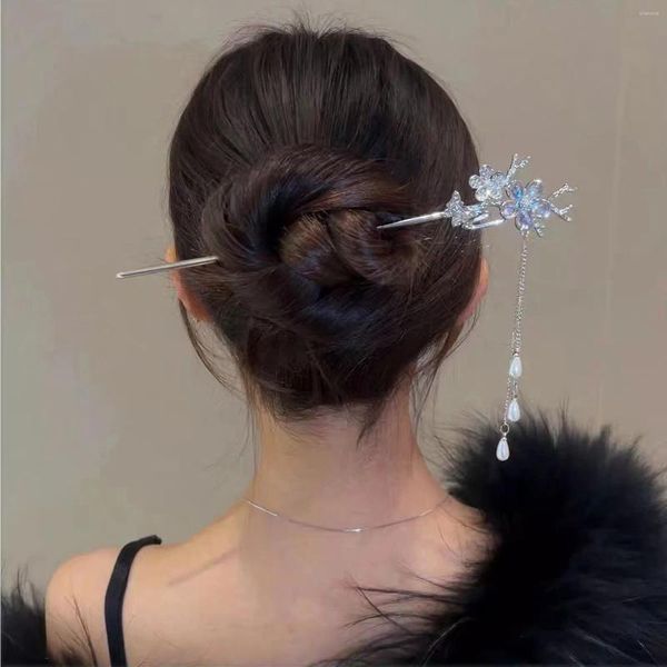 Fermagli per capelli Forcine per capelli stile cinese vintage Bastone fatto a mano Bacchette con forchetta in metallo Donna Accessori per gioielli per ragazze