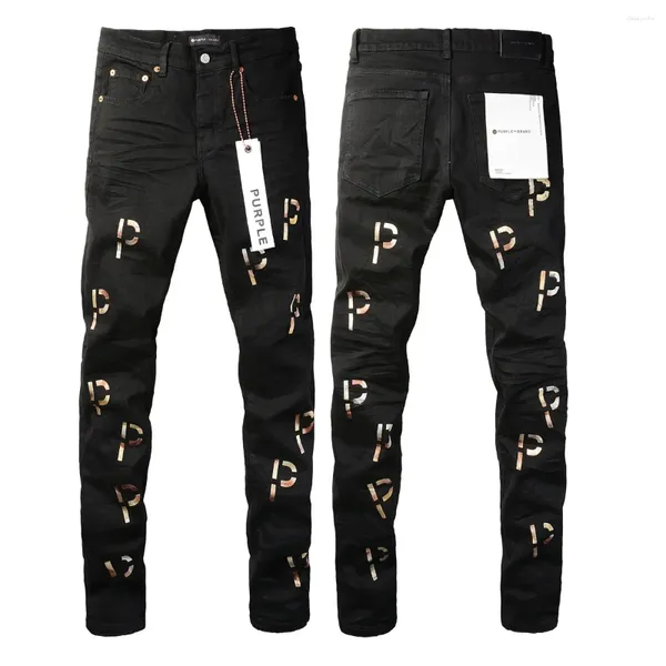 Calças femininas moda jeans slim 24ss marca roxa 1:1 outono inverno letras douradas