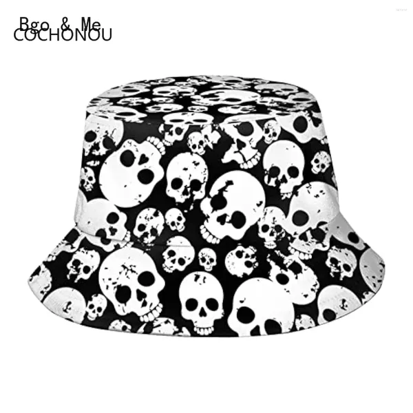 Береты с черепом, черно-белая панама, пляжная упаковываемая рыбацкая кепка для женщин и мужчин, летняя уличная походная кепка