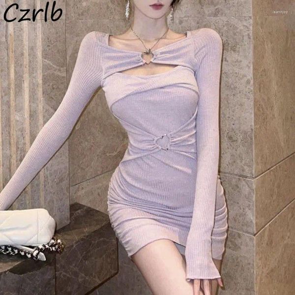 Abiti casual Manica lunga Mini Donna Moda sexy Elegante Solido Aderente Abiti Temperamento da festa Signore mature Primavera tenera