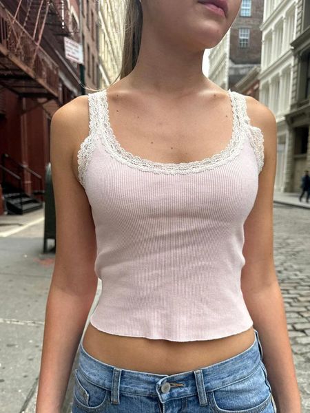 Regatas femininas colete de verão sem mangas gola redonda renda rosa fundo versátil camisa curta casual