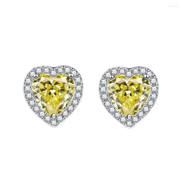 Brincos de garanhão 2024 6mm amarelo diamante amor para mulheres 925 prata moda luz luxo