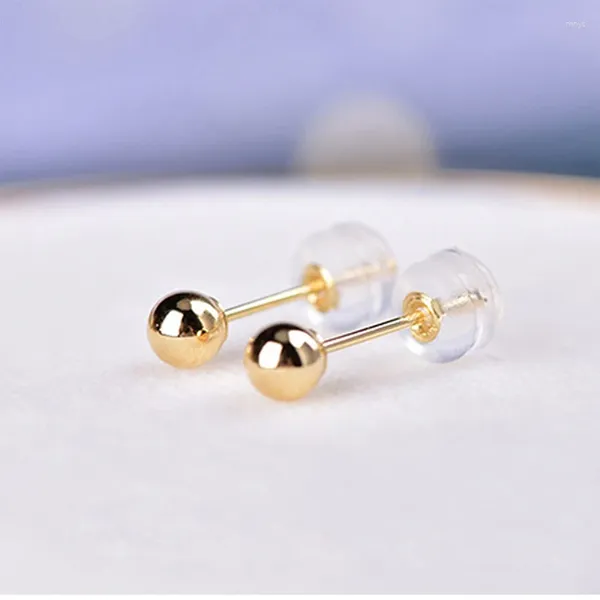 Brincos de pino Real 18K Ouro Amarelo Bola Redonda 2mm/3mm/4mm Tamanho Selo Au750 Design Simples Feminino Branco