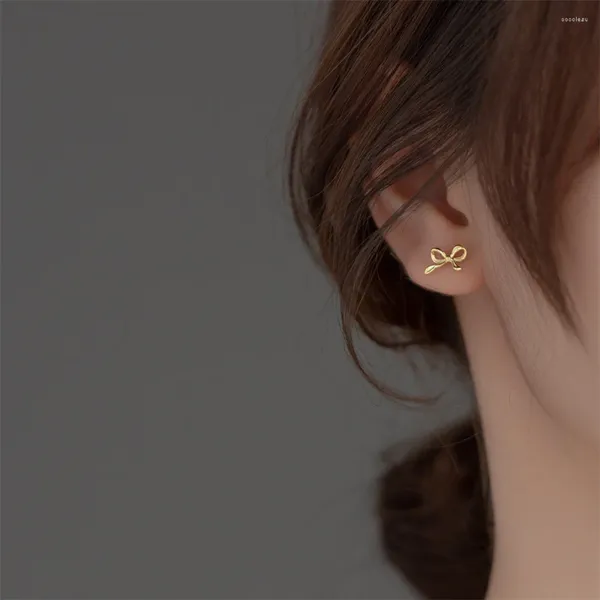 Boucles d'oreilles avec nœud sophistiqué et à la mode pour femmes, accessoires de bijoux mignons et doux, cravate à aiguille en argent S925
