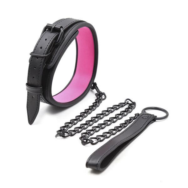 Girocollo in pelle Punk Gotico Schiavo Bondage Collare con guinzaglio a catena per uomo Donna Collana fetish gay Bdsm Cosplay Party 240117