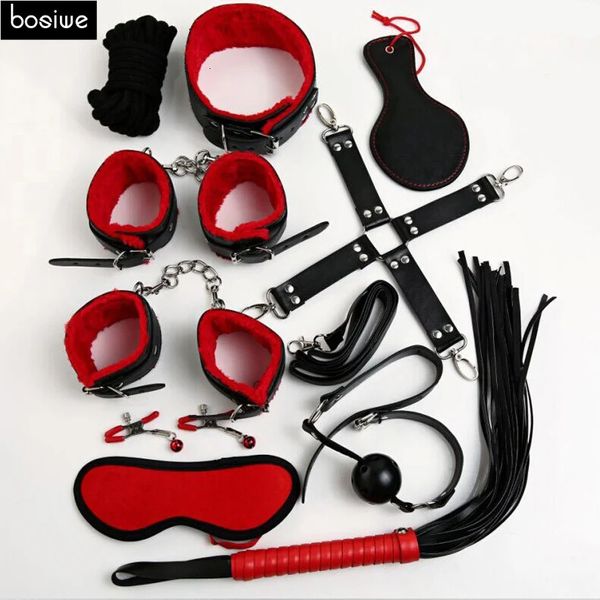 Couro Adulto Jogos 10 PCSSET Produtos Sexuais BDSM Slave Restraint Item Play Fun Restrições Kit Brinquedos Eróticos Para Casal 240117