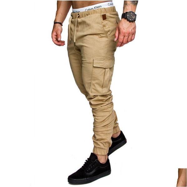 Calças masculinas Moda Mens Cross-Pants Jogger Pant Chinos Zipper Skinny Corredores Camuflagem Designer Harem Calças Longas Cor Sólida Homens Tr Dh8Md