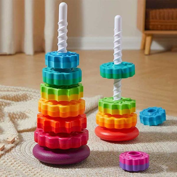 Sıralama Yuva oyuncakları bebek istifleme oyuncak gökkuşağı haddeleme spin yapı taşları kule ince motor duyusal set Montessori geliştirme oyunları için küçük çocuklar için