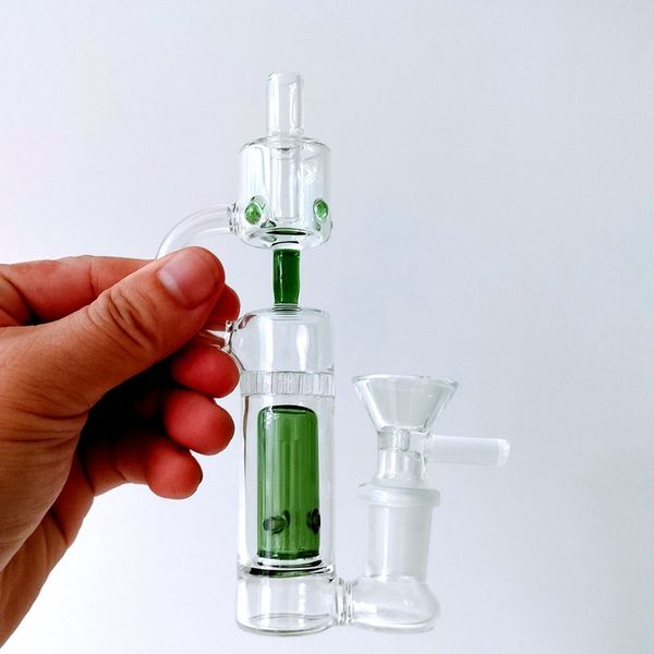 Grün-weiß gespleißter 4-Zoll-Glas-Bong-Bong-Stecker mit 14-mm-Dab-Rückgewinnungsrohr, Rauchbrenner, Bubbler