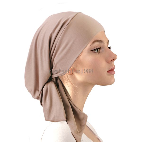 Pre-cravatta tinta unita turbante etnico nastro elastico testa sciarpa islamica cappello che tocca il fondo moda berretto cappello durags per le donne avvolgere la testa