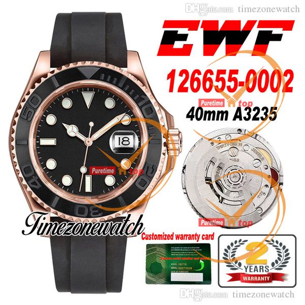 EWF V2 YM 40 mm 126625 A3235 Cal Automatik-Herrenuhr, schwarzes Zifferblatt, Keramiklünette, Roségoldgehäuse, Lederarmband, beste Version, gleiche Seriennummer, Garantiekarte, Zeitzonenuhr