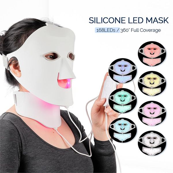 7 Renk Yüz Cilt Güzelliği LED Kırmızı Işık Terapisi Maske Yumuşak Esnek Silikon LED Maske Yüz ve Boyun