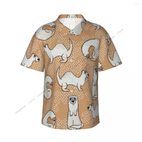 Camisas casuais masculinas camisa bonito furão kawaii manga curta verão homens turn-down colarinho botão roupas