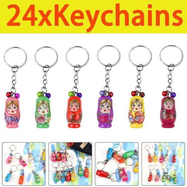 Classificando brinquedos de empilhamento de nidificação 24 unidades mini brinquedos de madeira russa bonecas de nidificação chaveiro bonecas de empilhamento de madeira matryoshka bonecas pingente para crianças presentes bolsa de chave de carro 240118