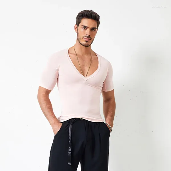 Abbigliamento da palco Costumi da ballo latino per adulti Abiti standard nazionali da uomo con scollo a V Allentato Top Practice SL6900