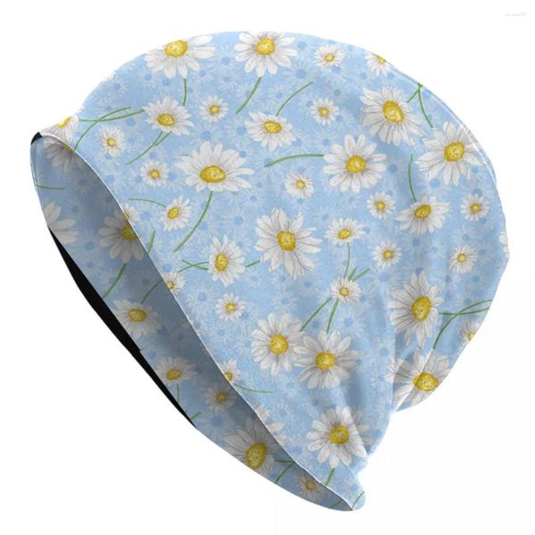 Berretti Daisy Garden Fiore blu Skullies Berretti Berretti Streetwear Inverno caldo Donna Uomo Cappelli lavorati a maglia Unisex Margherite Cofano floreale