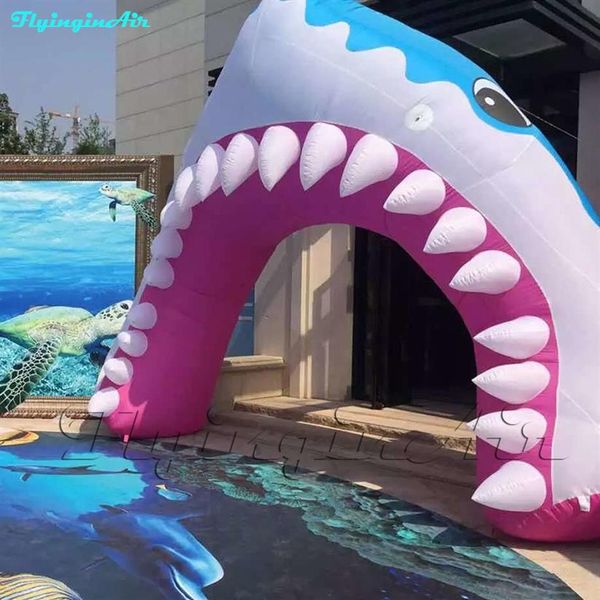 Atacado personalizado publicidade inflável tubarão arco 4m 13.2ft altura explodir túnel animal mascote dos desenhos animados para decoração de entrada ao ar livre