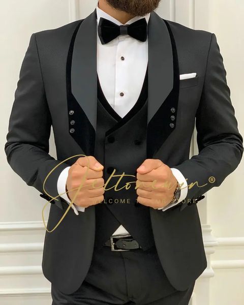 Traje homme mariage moda formal preto fino ajuste ternos para homens 3 peça noivo terno de casamento smoking mais recente casaco calça design 240117