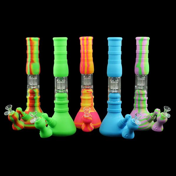 Narghilè bicchiere in silicone bong set filtrazione a tre strati tubo dell'acqua percolatore tubo bong in vetro tubi dell'acqua con raccoglitore di ghiaccio BJ