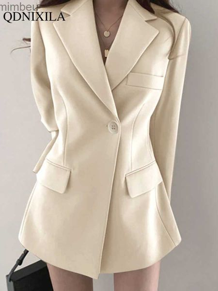 Ternos femininos blazers 2023 primavera moda oversize branco feminino blazer coreano elegante fino estilo britânico feminino pequeno terno jaqueta escritório wear outfitl240118