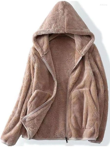 Kadın Hoodies Mercan Polar Sonbahar Kış Kısa Kalın Çift Taraflı Kapşonlu Uzun Kollu Kazan Kırılma Ceket