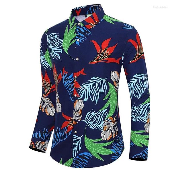 Camisas casuais masculinas 2024 outono manga longa flor camisa moda comércio exterior