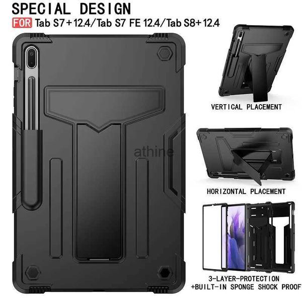 Tablet PC Cases Bags Case para Samsung Galaxy Tab S8 11 Plus 12.4 S7 FE Tablet Capa SM-T970 T870 T730 X700 X800 Híbrido à prova de choque com suporte para caneta S YQ240118