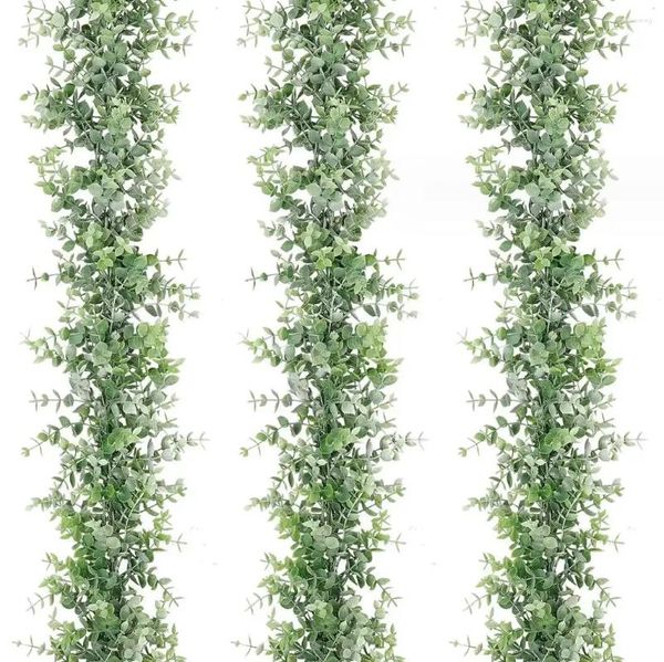 Flores decorativas 1.8m artificial eucalipto guirlanda ramo videiras folhas verdes ratten falso grinalda para cenário de casamento arco sala jardim