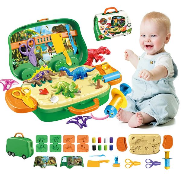 DIY Kleurrijke Plasticine Speelgoeddoos Set Boetseerklei Kit Gift 2024 DinosaurThemed Speeldeeg voor 3 Kinderen 240117