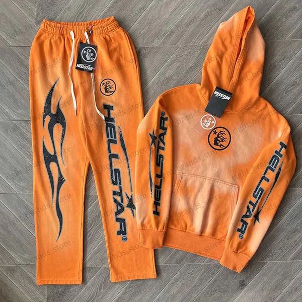 Мужские спортивные костюмы Hell as star dios Fire Orange Hoodie Pants T240118