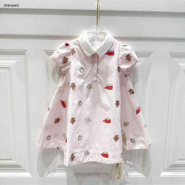 Abito da ragazza di lusso Bambino a maniche corte Gonna rosa Taglia 90-160 abiti firmati per bambini Abito per bambini con stampa di motivi di frutta Jan20