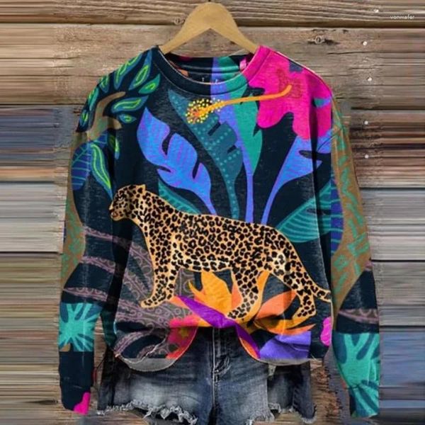 Damen Hoodies Leopard 3D-Druck Frauen Fashon Hoodie Tier Tiger Sweats Sweatshirt Rundhals Mäntel Blumenkleidung