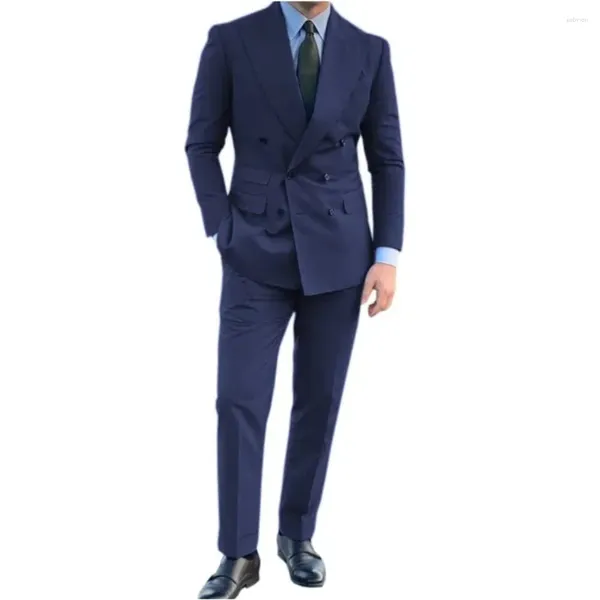 Herrenanzüge, Business-Marineblau, 2-teilig, formell, zweireihig, für Hochzeit, Bräutigam, Kleid, Smoking, maßgeschneiderter Blazer, Jacke mit Hose