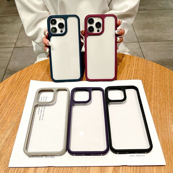 Capas à prova de choque de cor híbrida para iPhone 15 Plus 14 13 Pro Max 12 11 Iphone15 Hit Color Hard Acrílico Plástico PC Macio TPU Claro Transparente Capa de pele traseira do telefone móvel