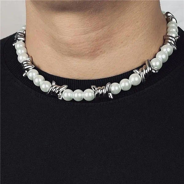 Choker Punk Imitation Perle Dornen Kette Halskette Für Männer Frauen Hip Hop Gothic Metall Stacheldraht Wenig Dorn Schmuck Geschenke