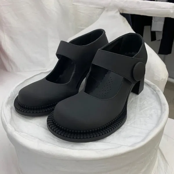 Sapatos de vestido 2024 salto alto feminino retro uma linha fivela mary jane grande cabeça boneca boca rasa única