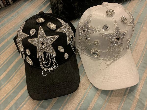 09shi goccia raso scintillante strass pentagramma nappa stile designer cappello da baseball da donna per il tempo libero visiere cap 240117