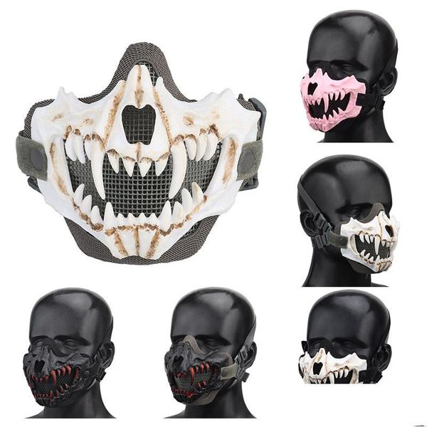 Mezza maschera Tattica Skl Maschera Outdoor Airsoft Tiro Protezione per il viso Equipaggiamento Metallo Rete metallica in acciaio Mezza No03-019 Consegna a goccia Tatto Dhxmo