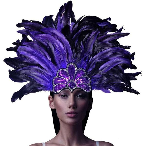 Herstellung von billigem rotem Indien-Kopfschmuck aus Straußenfedern, Stirnband, Samba-Karnevals-Kostümzubehör