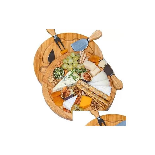 Bomboniera Utensili da cucina in bambù Tagliere per formaggi e set di coltelli Taglieri rotondi per salumi Piatto girevole per carne Regalo di inaugurazione della casa per le vacanze Who Dhtgn