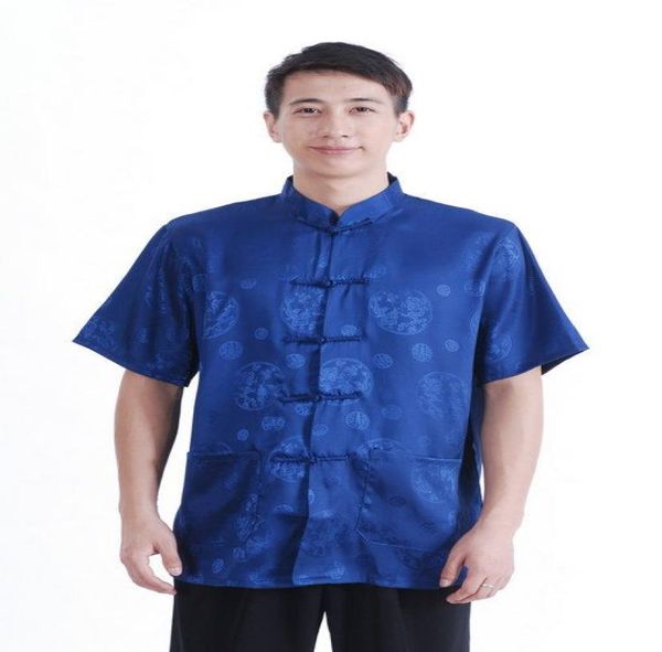 Shanghai Story Abbigliamento tradizionale cinese per uomo camicia cinese blu kung fu camicia con colletto alla coreana Camicia in seta finta per uomo3944714