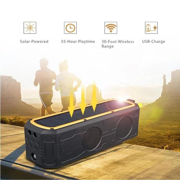 Alto-falantes de energia solar Bluetoothcompatível Alto-falante portátil sem fio Alto-falantes de driver duplo com microfone Som estéreo superior com graves