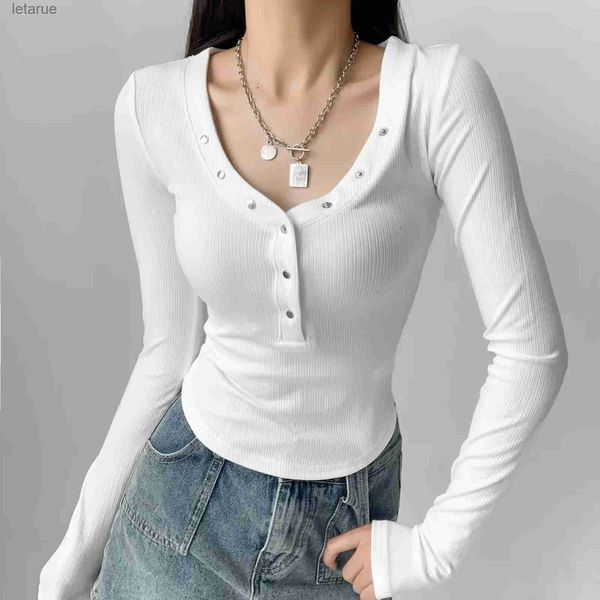 Kadınlar bluz gömlekleri sıcak kız seksi derin v yaka ince bel düz renk uzun kollu üst kadınlar için 2023 Sonbahar ve kış dip gömlek t-shirt yq240118