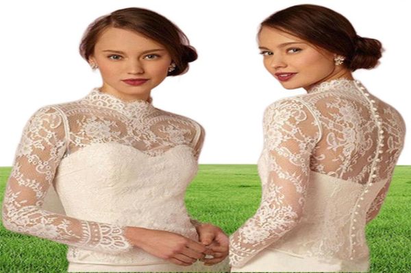 Bhldn 2019 Düğün Gelin Sargılar Uzun Kollu Yüksek Boyun Düğün Dantel Ceketleri Bolero Yeni Düğme Geri Özel Yapılan Gelin Ceket2966663