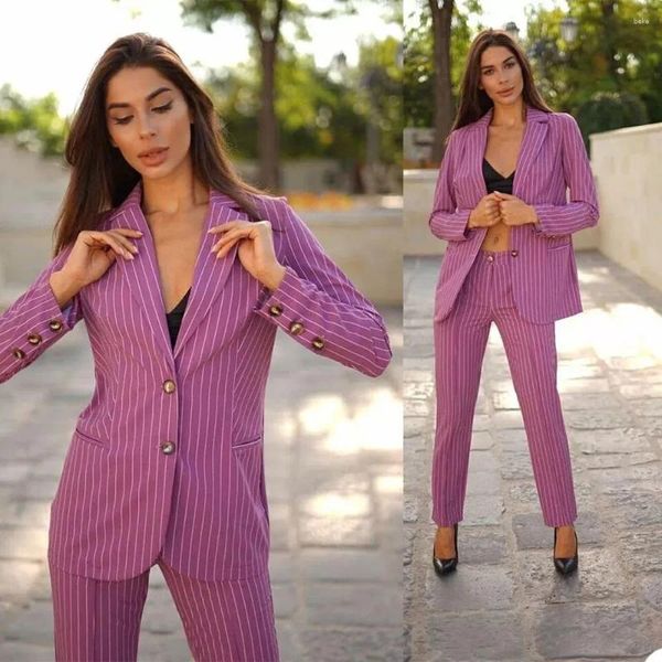 Calças femininas de duas peças listra senhora ternos 2 peças sob medida feito xale lapela jaqueta com lápis negócios mulheres blazer casaco personalizar