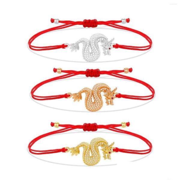 Charme Pulseiras Cubic Zirconia Pedra Dragão Chinês Red String Pulseira Mulheres Homens 2023 Moda Cz Animal Lucky Jóias Presente Drop Deli Dhmj0