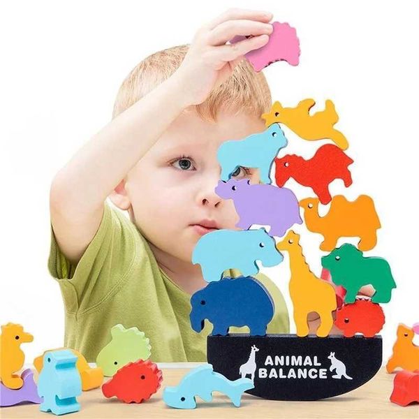 Classificação de aninhamento empilhamento brinquedos blocos de equilíbrio de madeira brinquedos para crianças animal dinossauro edifício empilhamento jogos de tabuleiro alto madeira montessori brinquedo meninos crianças presente 240118