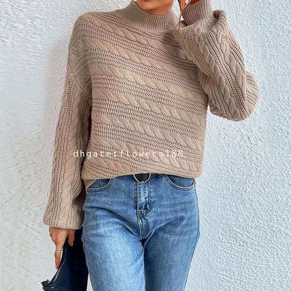 Damenpullover Herbst und Winter Neues solides Damenoberteil europäischer und amerikanischer Außenhandel grenzüberschreitender lockerer Rundhalspullover Twist-Pullover